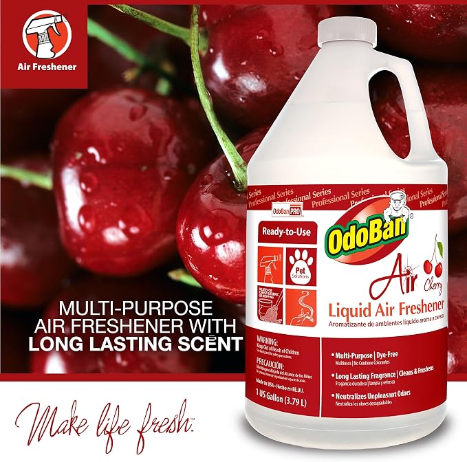 OdoBan Professional Series Ready-to-Use Air Cherry Liquid Air Freshener, Made in the USA, Cherry Scent, 2-Pack, 1 Gallon Each