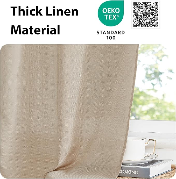 NICETOWN Glass Door Curtain Panel for French Door with Tieback | Elegant Light Flitering Linen Curtains 40 inches Long for Bedroom Privacy Front Back Shade, 1 Panel, 52 inches Wide, Angora