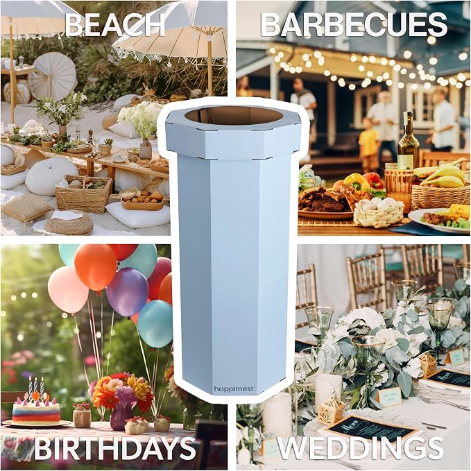 happimess Fleur 25 Gal Trash Can Bin, Tide Pool Blue, Set of 2 | Event Recycling, Traditional Classic Disposable Corrugated Cardboard, 32" Height, 16" Width, 16" Depth