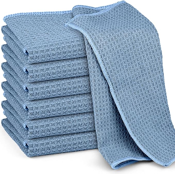 Microfiber Cleaning Cloth Lint Free Glass Polish, Blue | Waffle Weave Kitchen Towels, Quick Dry, Streak Free, Dust Rags for Household, 12 x12 in, 6 Pcak