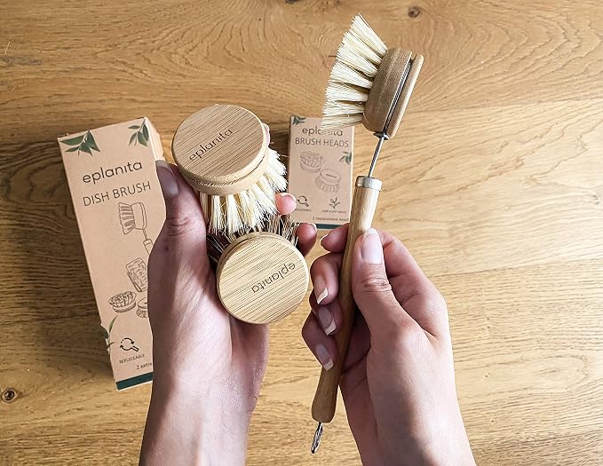Replacement Brush Heads (Pack of 4) for Bamboo Dish Brush, Sisal Bristle Refills, Agave Cactus Fibres, Kitchen Eco Scrubber, Plastic Free Washing Up, Zero Waste Cleaning
