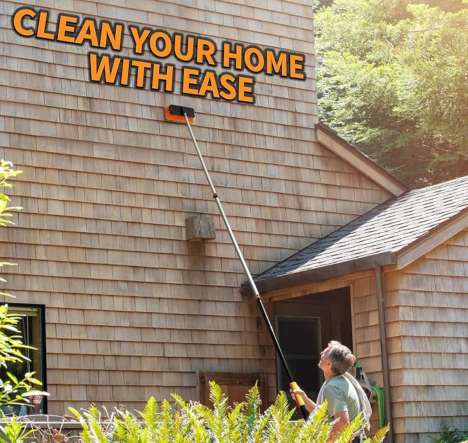 36-Foot Exterior House Cleaning Brush Set with 5-30 ft Extension Pole | Vinyl Siding Brushes with Telescopic Extendable Pole & Window Cleaning Squeegee // The Ultimate Extension Scrub Brush Set