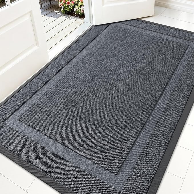 OLANLY Front Door Mat Outside 59x34, All-Season Heavy-Duty Rubber Doormat | Charcoal Gray, Absorbent, Stain and Fade Resistant, Non-Slip Backing, Low-Profile Indoor Outdoor Floor Mat for Entryway
