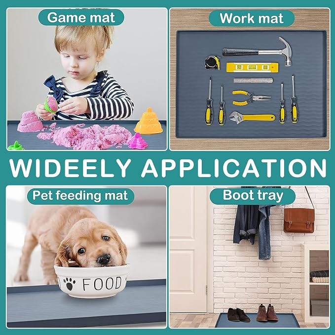 URMONA Waterproof Silicone Under Sink Mat 34'' x 22'' Shelf Liner for Kitchen and Bathroom, Cabinet and Counter Protector, Storage and Organizers, Litter Mat, Pet Cat Puppy Essentials(Light Grey 1pcs)
