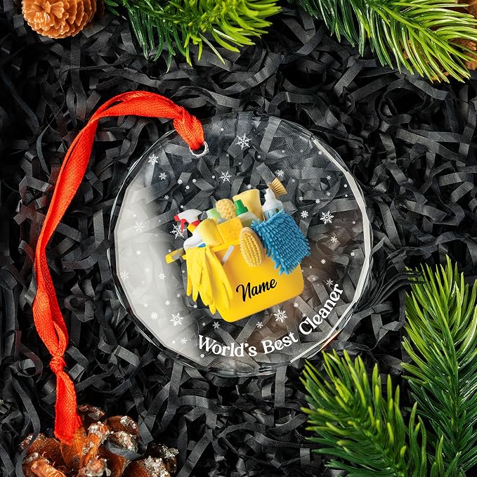 Personalized Cleaning Tools Ornament, Custom Housekeeping Christmas Tree Decoration, Holiday Keepsake Gift for Cleaners, Janitors, Pressure Washers, Housekeepers, Maids and Cleaning Lovers (Clean 1)