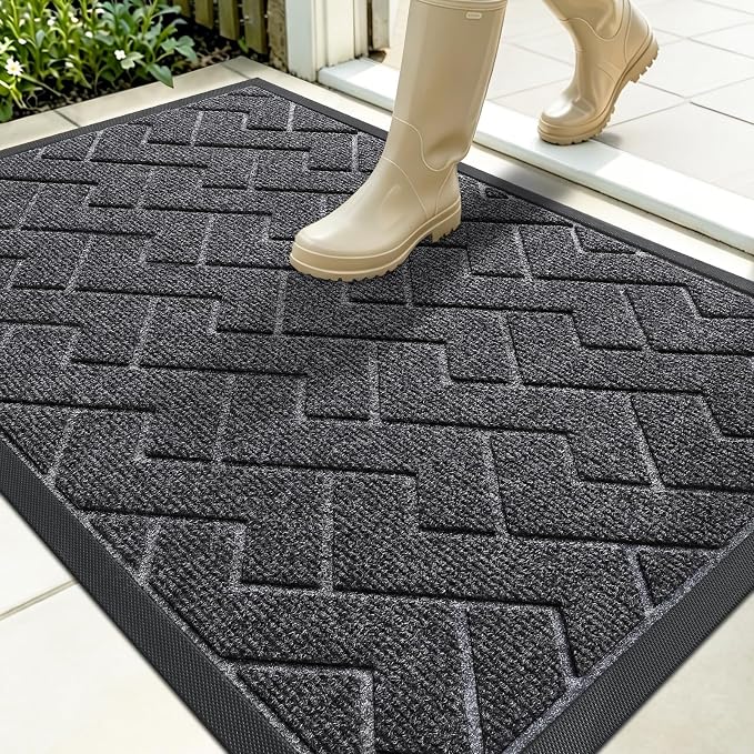 OLANLY Front Door Mat Outside 35x23, All-Season Absorbent Rubber Doormat | Grey, Heavy-Duty, Stain and Fade Resistant, Waterproof Non-Slip Backing, Low-Profile Indoor Outdoor Floor Mat for Entryway