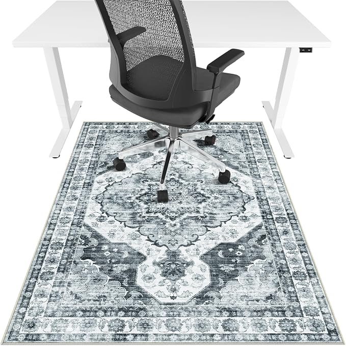 Office Chair Mat for Hardwood Floor&Tile Floor,36"X 48"-Grey Flower | Heavy Duty Desk Chair Mat for Hard Floors,Under Desk Rug for Rolling Computer Chair,Anti Slip,Low Pile Carpet Floor