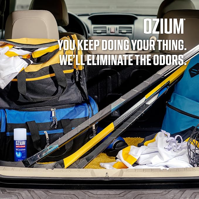 Ozium Air Sanitizer, 2 Oz. Single-Shot Odor Eliminator | Anywhere Odor Eliminator, Single Shot Total Air Refresh & Car Air Freshener, Carbon Black, 4 Pack