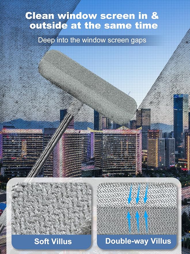 IMHO Cleaning Brush for Window Screen, Screen Cleaner Tool, 2 in 1 Mesh Screen Cleaning Brush, Small Brush for Patio, Door, Porch Screens, White &Grey Brush Cleaners for Screen
