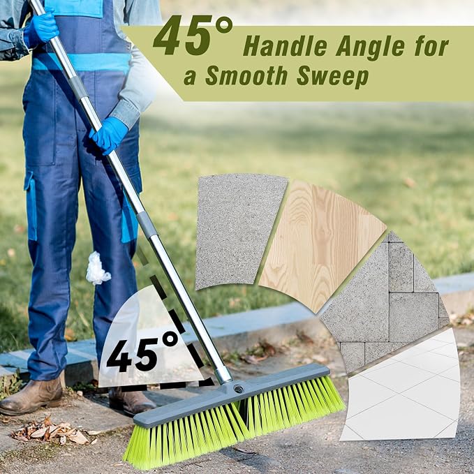18" Push Broom with 47" Long Handle, Multi-Surface Floor Scrub Brush for Cleaning Deck, Patio, Garage, Driveway | Multi-Surface Floor Scrub Brush for Cleaning Deck, Patio, Garage, Driveway