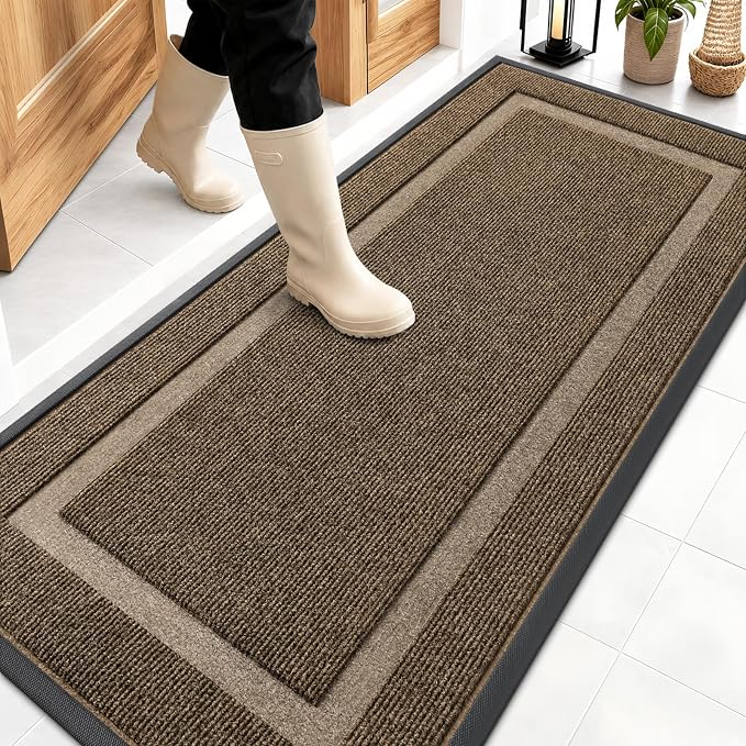 OLANLY Front Door Mat Outside 59x23, All-Season Heavy-Duty Rubber Doormat | Brown, Absorbent, Stain and Fade Resistant, Waterproof Non-Slip Backing, Low-Profile Indoor Outdoor Floor Mat for Entryway