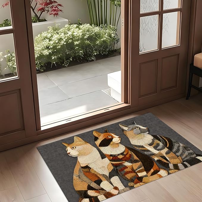 Three Cats Area Rug 15.7x23.6 Inch, Faux Cashmere Non Slip Floor Mat, Vintage Cat Decorative Rug for Entryway Bedroom Kitchen (Three Cats, 15.7x23.6inch)