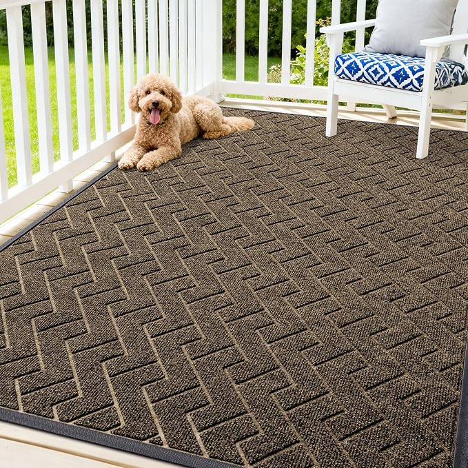 OLANLY Front Door Mat Outside 71x47, All-Season Absorbent Rubber Doormat | Brown, Heavy-Duty, Stain and Fade Resistant, Waterproof Non-Slip Backing, Low-Profile Indoor Outdoor Floor Mat for Entryway
