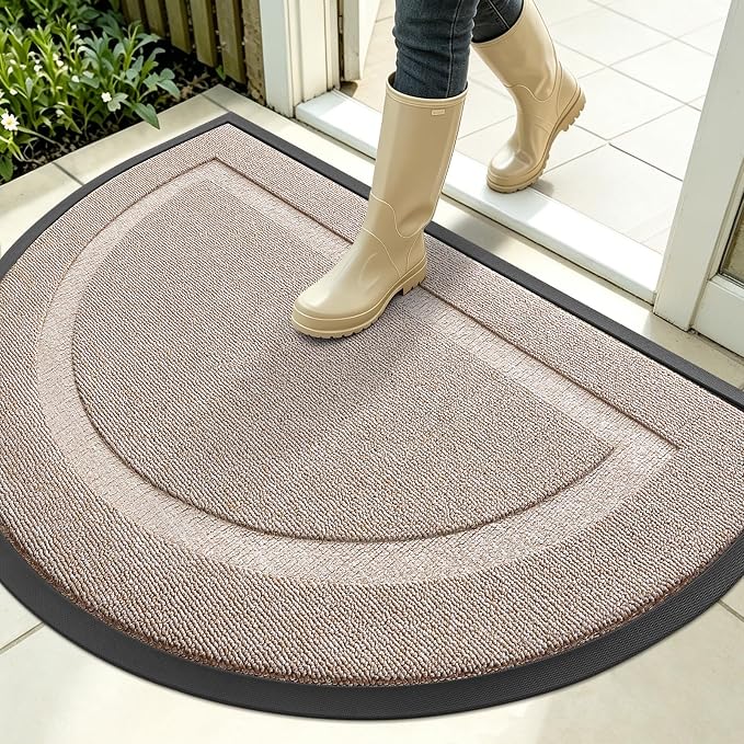 OLANLY Half Circle Front Door Mat Outside 35x23 All-Season Rubber Doormat | Camel, Absorbent, Heavy-Duty, Stain and Fade Resistant, Waterproof Non-Slip Backing, Low-Profile Indoor Outdoor Entryway Mat