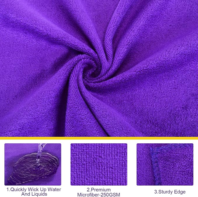 Nuenen Microfiber Cleaning Cloths for Cars 16 x 16 Inch Ultra Absorbent Car Towels Drying Reusable Cleaning Supplies House Kitchen Window Microfiber Towel(Purple,120 Pcs)