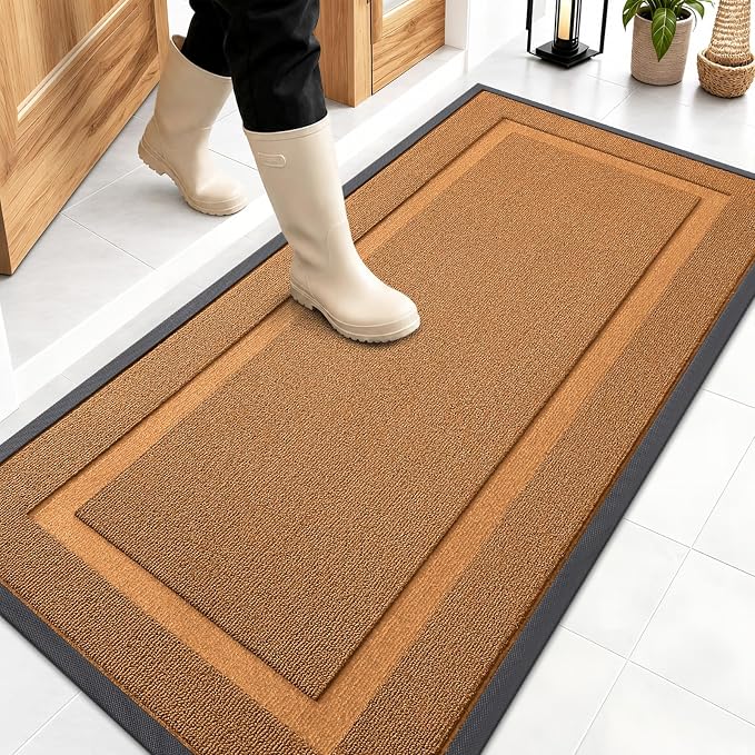 OLANLY Front Door Mat Outside 47x23, All-Season Heavy-Duty Rubber Doormat | Tangerine Orange, Absorbent, Stain and Fade Resistant, Non-Slip Backing, Low-Profile Indoor Outdoor Floor Mat for Entryway