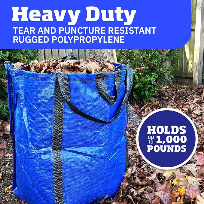 DURASACK Heavy Duty Home and Yard Bags, Blue , 3 Pack | 48-Gallon Reusable Self-Standing Lawn and Leaf Bags Garbage Can with Reinforced Handles