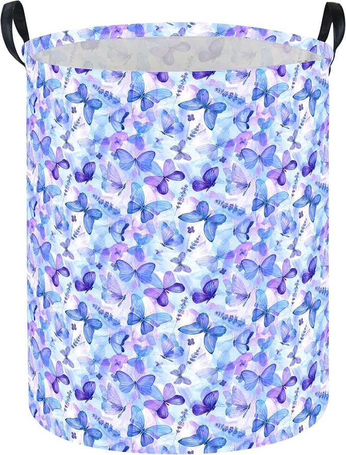 Butterfly Laundry hamper Baby Nursery Hamper Waterproof foldable kids laundry basket Kids Dirty Clothes Hampers Girl Room Decor for Home Gift Baskets(Blue Purple Butterfly)