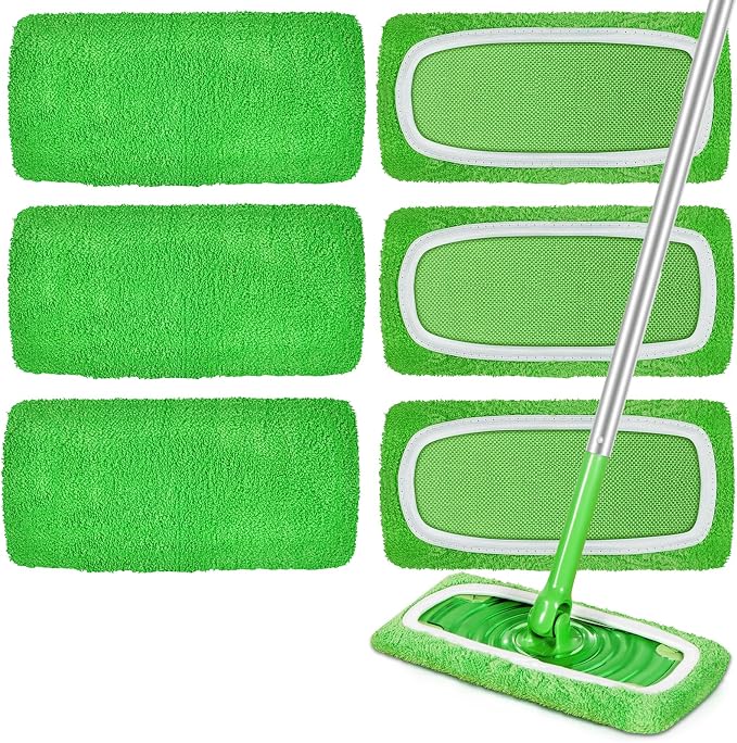 Reusable Microfiber Mop Pads for Swiffer Sweeper Mop, 6 Pack | Dry Sweeping Cloths & Wet Mopping Cloths, Washable Pads for Surface/Hardwood Floor Cleaning (Mop is Not Included)