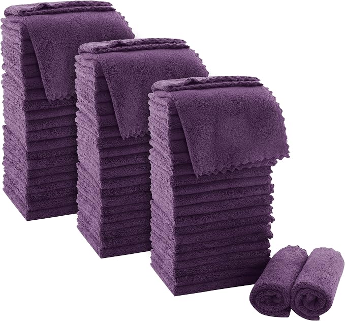 MOONQUEEN Ultra Soft Premium Washcloths Set - 12 x 12 inches - 72 Pack - Quick Drying - Highly Absorbent Coral Velvet Bathroom Wash Clothes (Plum)