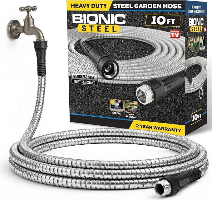 BIONIC STEEL 10Ft Short Garden Hose Extension Connector for Reel | 10 Ft x 5/8 In. Leak Proof Connection, Heavy Duty, Non Kinking, Flexible, Hose Extension