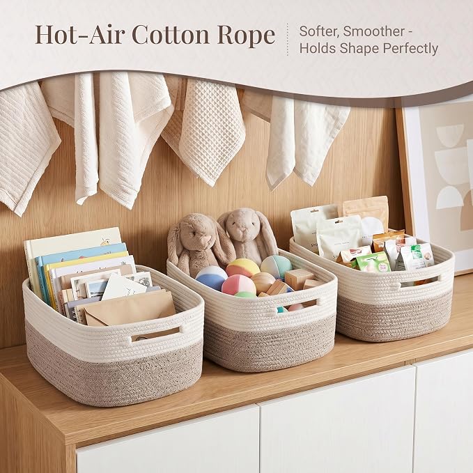 5 Pack Storage Baskets for Shelves, 17"x13"x7.5" & 7"x7"x3.5" | Cotton Rope Woven Baskets for Organizing, 2 Sizes Organizer Bins, Baskets for Shelves, Nursery, Toys, Closets, Laundry & Home