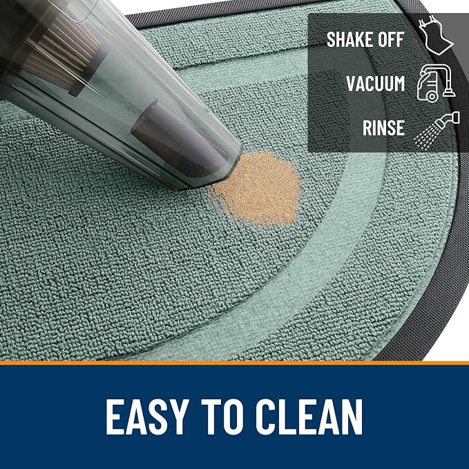 OLANLY Half Circle Front Door Mat Outside 29.5x17 All-Season Rubber Doormat | Grayish Green, Absorbent, Heavy-Duty, Stain and Fade Resistant, Non-Slip Backing, Low-Profile Indoor Outdoor Entryway Mat