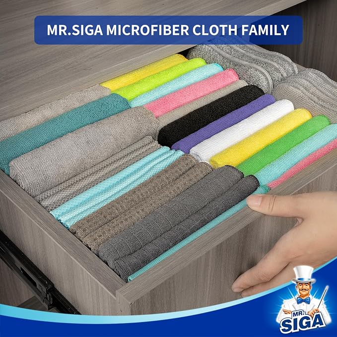 MR.SIGA Microfiber Cleaning Cloths, Streak Free Microfiber Towels, 12 Pack | All-purpose microfiber cloths, ultra absorbent, reusable household cleaning towels, Green, 32 x 32 cm(12.6 x 12.6 inch)