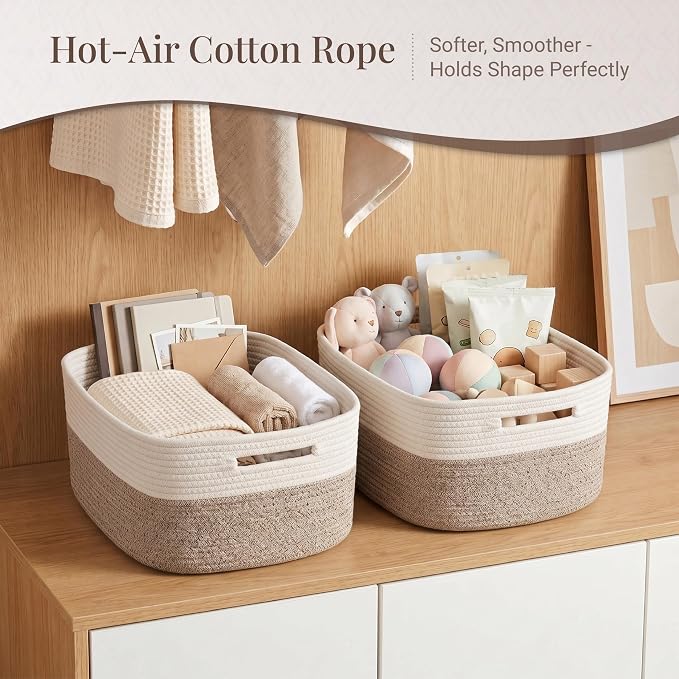 4 Pack Storage Baskets for Shelves, 17"x13"x7.5" & 7"x7"x3.5" | Cotton Rope Woven Baskets for Organizing, 2 Sizes Organizer Bins, Baskets for Shelves, Nursery, Toys, Closets, Laundry & Home