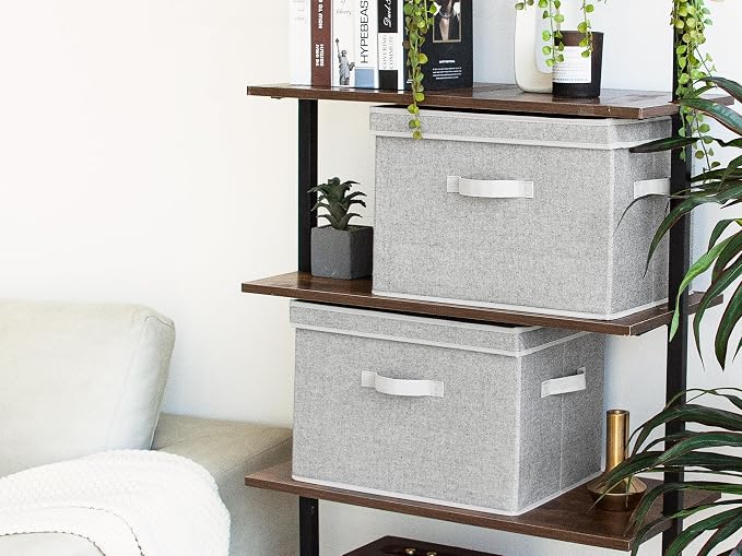 StorageWorks Fabric Storage Bins with Lids, Closet Storage Bins | Flip-Top Lid, 3 Handles, Collapsible, Stackable, for Clothes Blankets, Multi-Purpose, Jumbo, Gray, 2-Pack