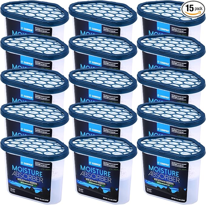 ZARPAX Moisture Absorber Activated Charcoal 10.5 oz/300g | Removes Moisture, Damp, Humidity & Odors | Odor Absorber | Moisture Trap for Bathroom, Closet, Kitchen & Small Spaces | Set of 15