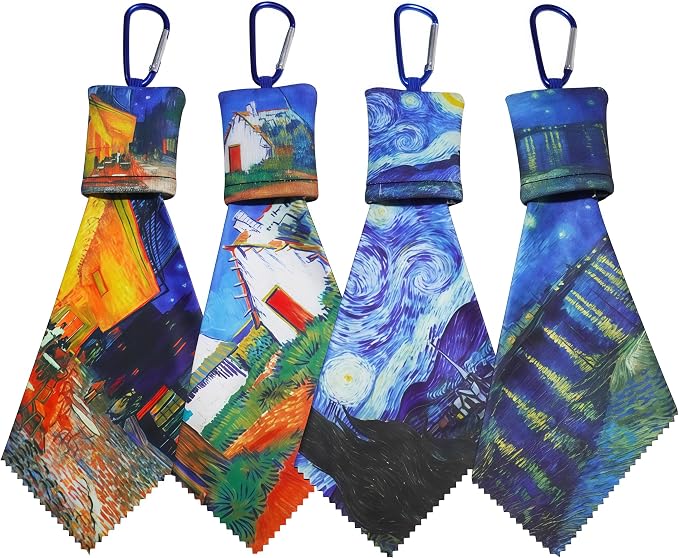 4 Pack Microfiber Glasses Cleaning Cloth, Lint Scratch Resistant Lens Cloth | Washable Reusable Soft Streak Resistant Fabric Set with Pouch Clip-On for Sunglasses Eyewear Screens Camera Gear