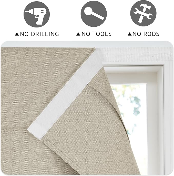 RYB HOME 100% Blackout Curtains for French Door, Privacy Lightweighted Door Window Curtains Thermal Insulated for Kitchen Living Room Easy to Install Blinds, W30 x L80 inch, 1 Pc, Sand