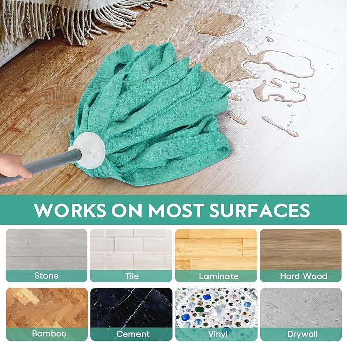 Matthew Microfiber Cloth Mop Compatible with Ceda Mop Refill Commercial Replacement 54" Stainless Steel Handle with 2 Wet Mop Heads w/1 Handle Incl.2Pcs Microfiber Towels-Green
