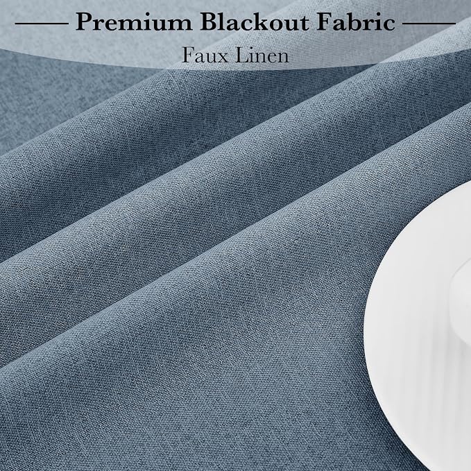 RYB HOME 100% Blackout Curtains for French Door, Privacy Lightweighted Door Window Curtains Thermal Insulated for Kitchen Living Room Easy to Install Blinds, W26 x L69 inch, 1 Pc, Haze Blue