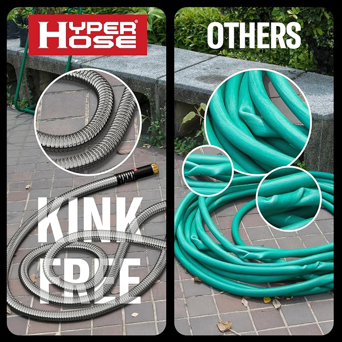 Best 150 ft Metal Garden Hose Set - No-Kink Durable 316 Stainless Steel, 10-Way Zync Spray Nozzle & Hook – Tough Flexible Heavy Duty Water Hoses, 5/8 in, Rust, Weather, LeakProof