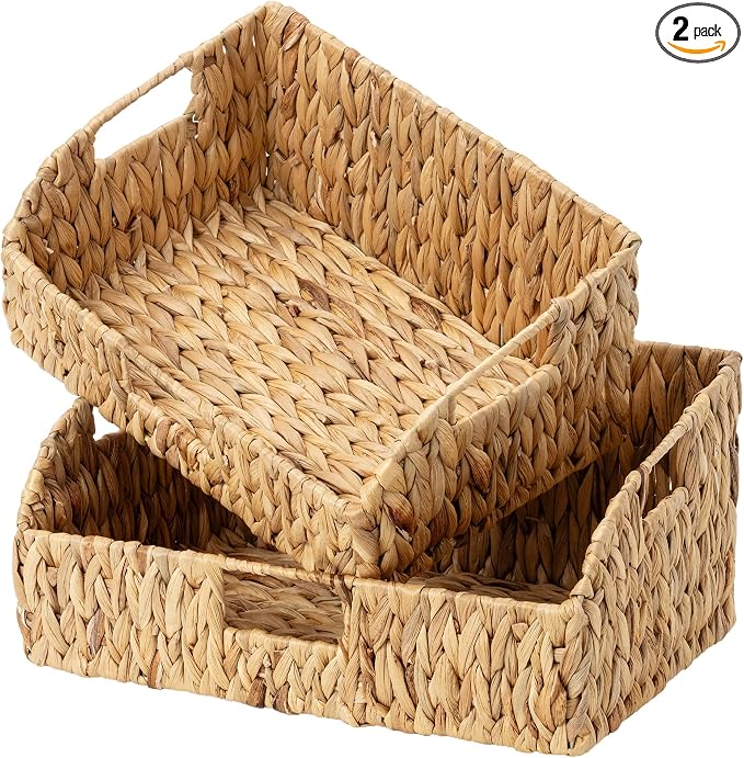 StorageWorks Pantry Baskets for Organizing, Hyacinth Storage Baskets,2-Pack | Pantry Organizers and Storage with Built-in Handles, Wicker Storage Baskets for Shelves, Wicker Baskets for Organizing