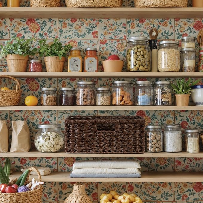 GRANNY SAYS Wicker Storage Baskets for Shelves, Plastic Brown Basket,1-Pack | Waterproof Wicker Baskets for Organizing, Woven Baskets for Shelves, Decorative Basket for Pantry, Brown Basket for Storage