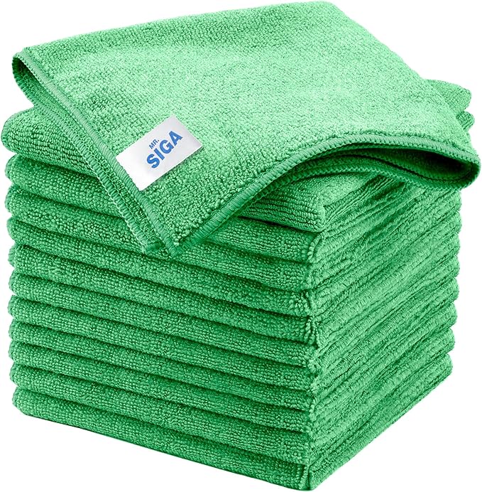 MR.SIGA Microfiber Cleaning Cloths, Streak Free Microfiber Towels, 12 Pack | All-purpose microfiber cloths, ultra absorbent, reusable household cleaning towels, Green, 32 x 32 cm(12.6 x 12.6 inch)