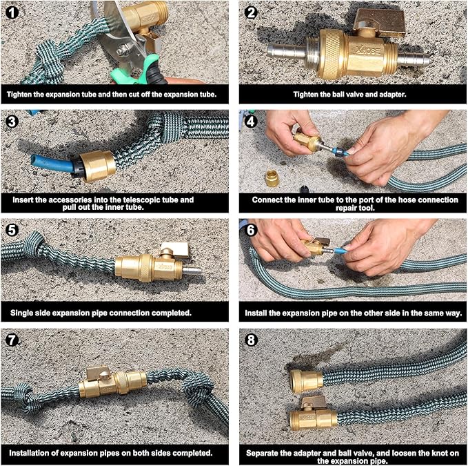 Garden telescopic hose end adapter with shut off Valve,Garden retractable hose end Fittings Kit,Suitable for flexible telescopic hose Repair Connector Brass Shut Off Valve 1Set