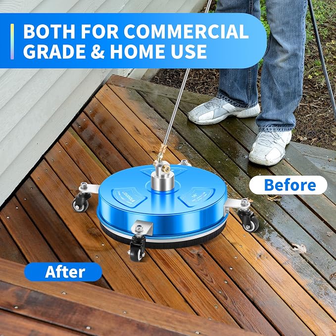 LidoDola 14'' Pressure Washer Surface Cleaner Blue, Power Washer Accessory | Stainless Steel Housing with 4 Wheels, 1/4" QC, 2 Extension Wands & 2 Replacement Nozzles, for Gas & Electric Pressure Washer
