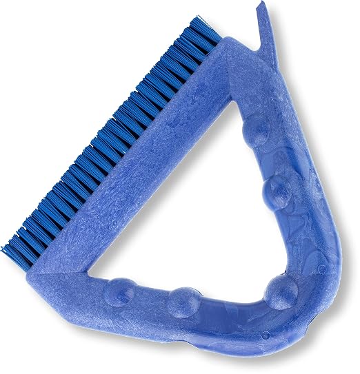 SPARTA Blue Plastic Grout Brush, Triangle-Shaped Scrub Brush with Scraper for Cleaning Tiles and Grout, 9 x 7 x 7 Inches