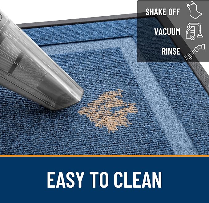 OLANLY Front Door Mat Outside 35x23, All-Season Heavy-Duty Rubber Doormat | Light Blue, Absorbent, Stain Fade Resistant, Waterproof Non-Slip Backing, Low-Profile Indoor Outdoor Floor Mat for Entryway