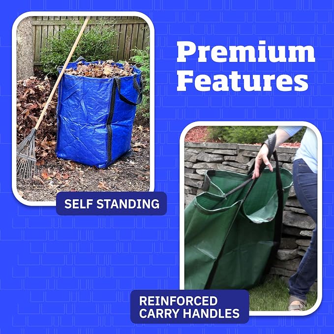 DURASACK Heavy Duty Home and Yard Bags, Gray, 3 Pack | 48-Gallon Reusable Self-Standing Lawn and Leaf Bags Garbage Can with Reinforced Handles