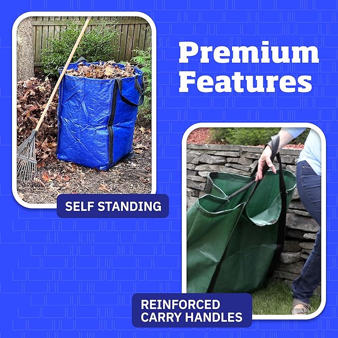 DURASACK Heavy Duty Home and Yard Bags, Red, 3 Pack | 48-Gallon Reusable Self-Standing Lawn and Leaf Bags Garbage Can with Reinforced Handles