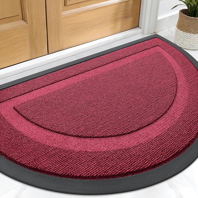 OLANLY Half Circle Front Door Mat Outside 71x23 All-Season Rubber Doormat | Burgundy, Absorbent, Heavy-Duty, Stain Fade Resistant, Waterproof Non-Slip Backing, Low-Profile Indoor Outdoor Entryway Mat