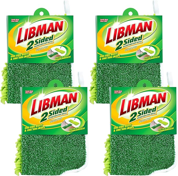 Libman 2-Sided Microfiber Mop Refill Heads, 4 Pack | Double-sided microfiber dust mop replacement heads; case pack of 4.
