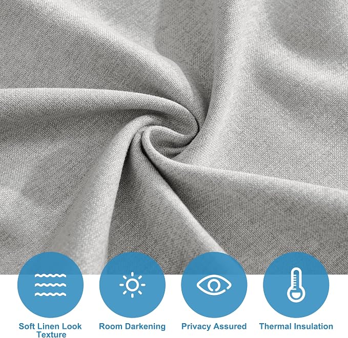RYB HOME Privacy French Door Curtains for Back Glass Door Inside House | Room Darkening, Farmhouse Home Decor, No Drill, Faux Linen, Shades Blinds Portable for Pation, W26 x L80, Gray, 1 Panel