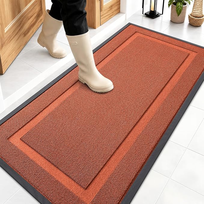 OLANLY Front Door Mat Outside 47x23, All-Season Heavy-Duty Rubber Doormat | Vermillion Red, Absorbent, Stain and Fade Resistant, Non-Slip Backing, Low-Profile Indoor Outdoor Floor Mat for Entryway