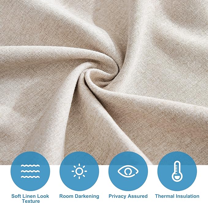 RYB HOME Linen Blended French Door Curtains, Self Adhesive Shades | Privacy, Room Darkening, Glass Door Window Curtains, for Kitchen Patio Sidelight Window, Tie Up, W34 x L80, Khaki, 1 Panel